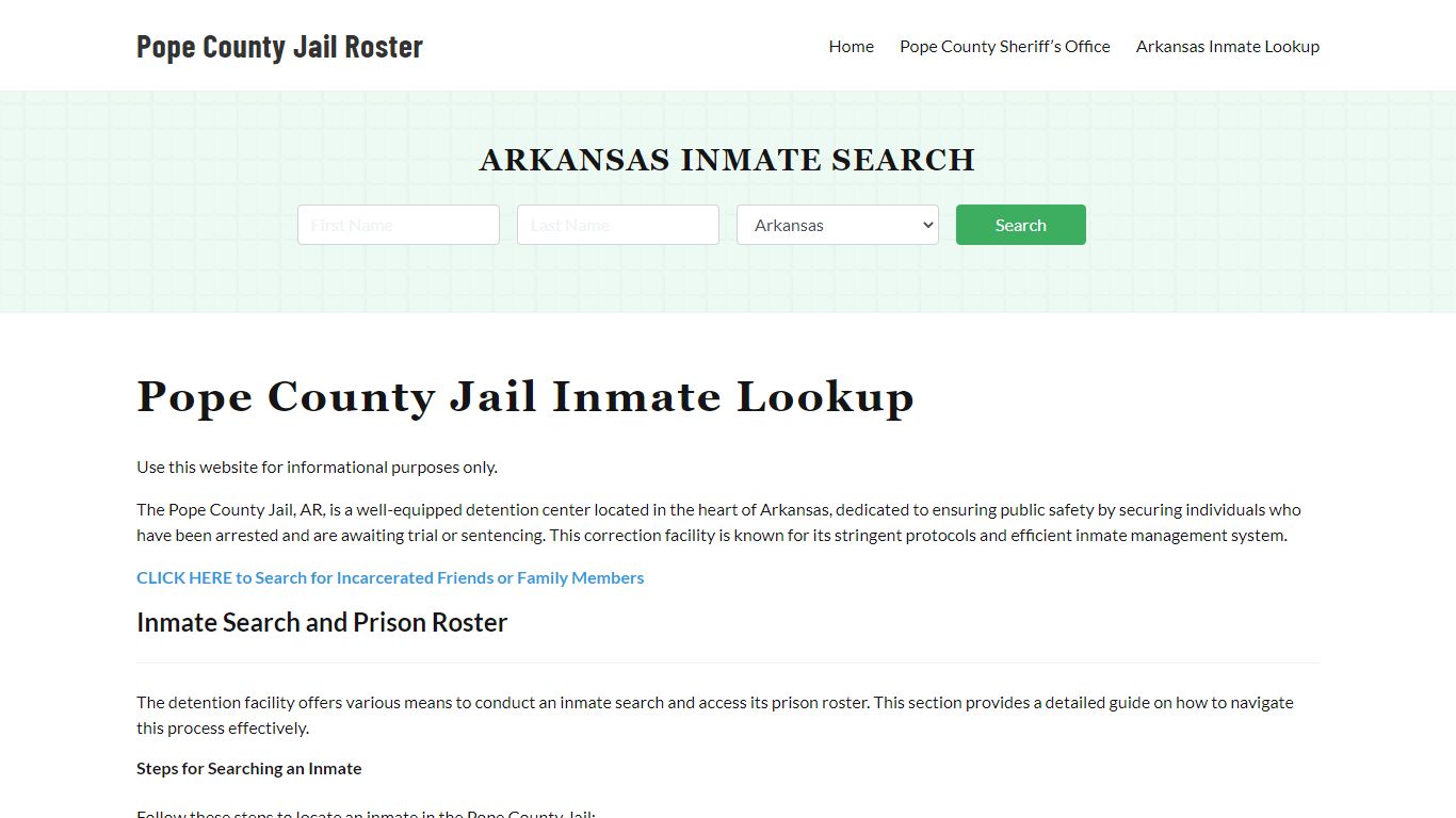 Pope County Jail Roster Lookup, AR, Inmate Search